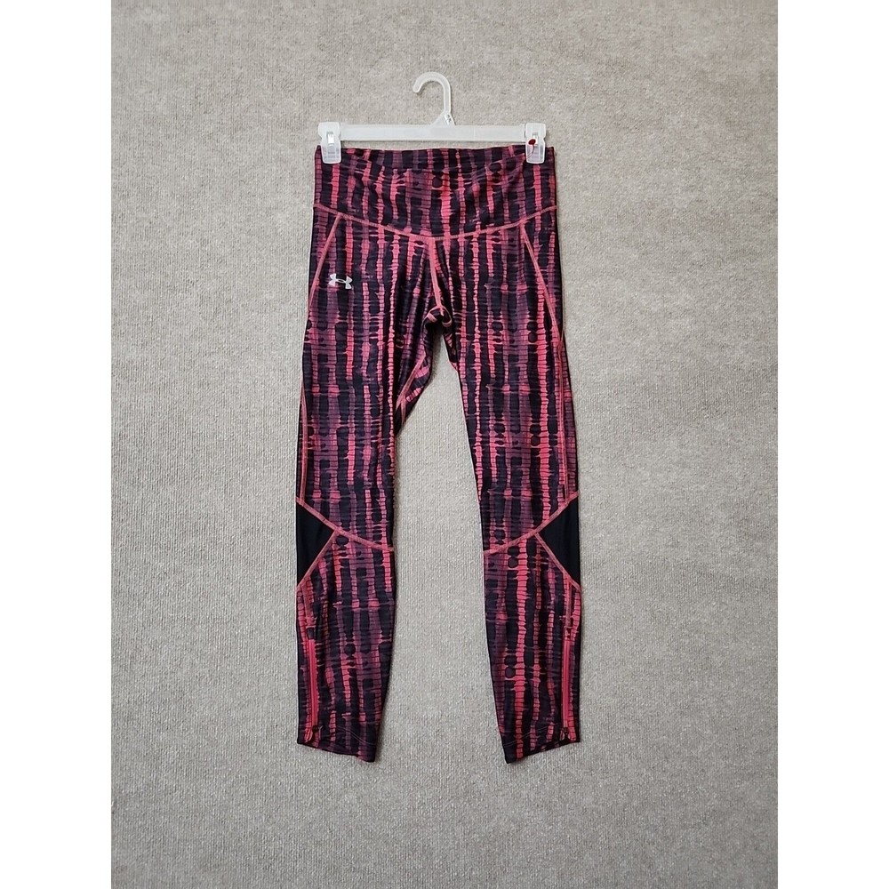 Under Armour Compression Yoga Pants Womens L Red Black Heat Gear Ankle Zip